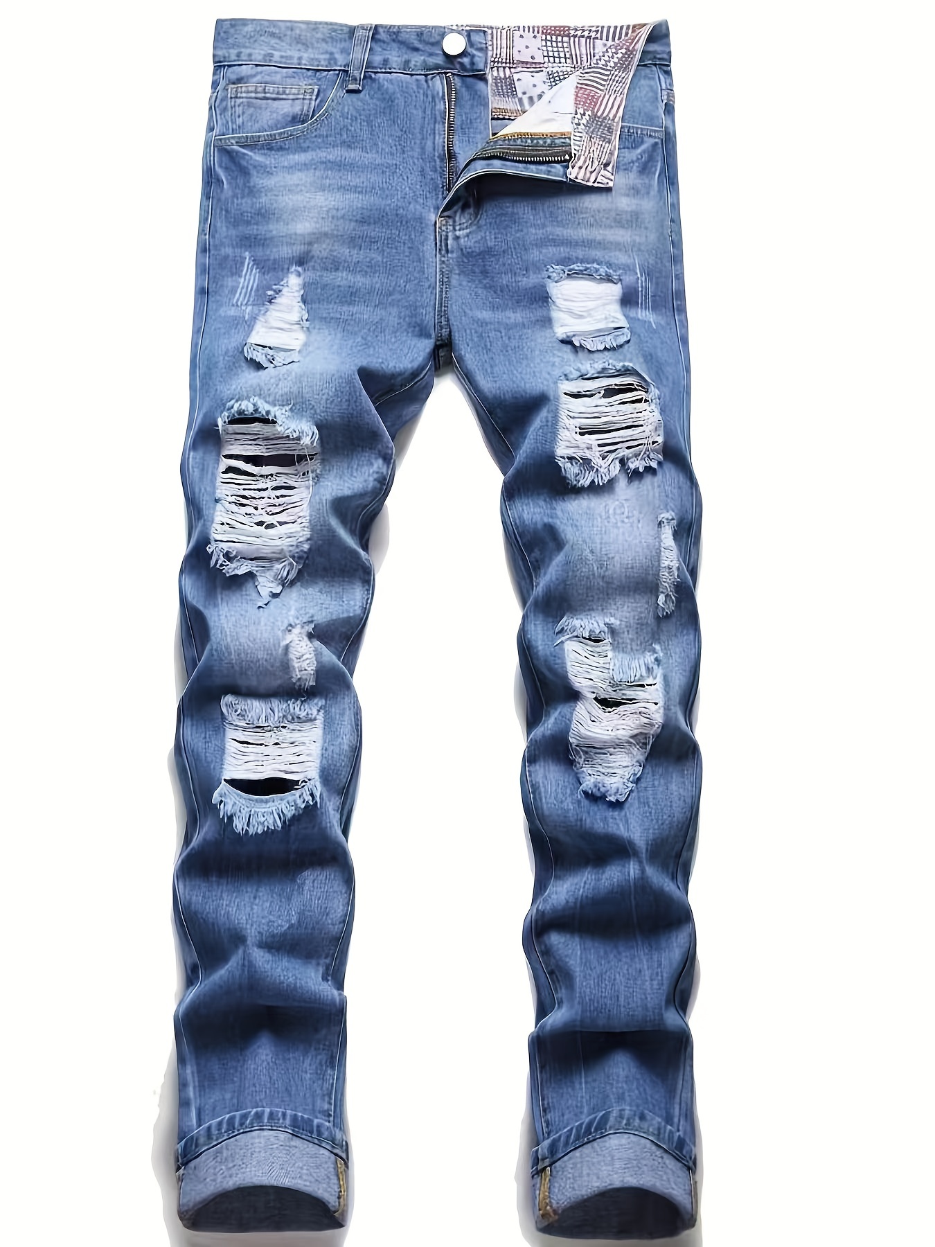 regular fit ripped jeans mens casual street style distressed denim pants for all seasons details 0