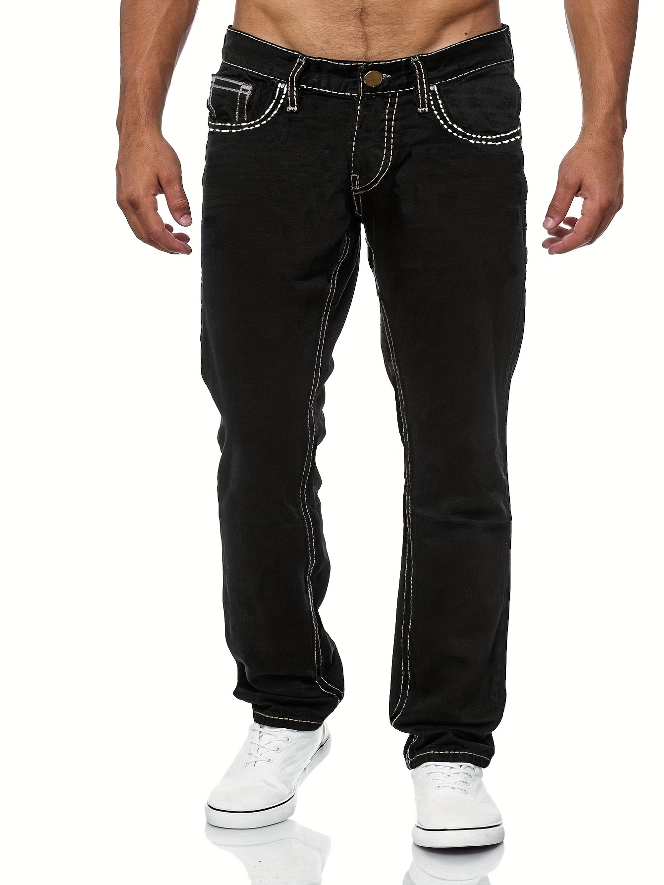 mens casual slim fit stretch jeans chic street style distressed denim pants details 0