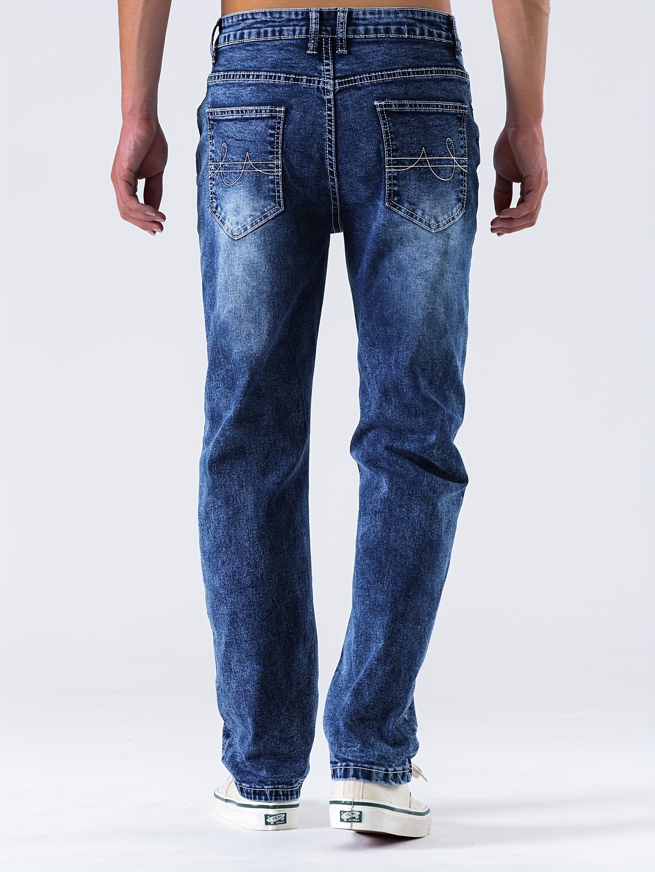 mens casual slim fit stretch jeans chic street style distressed denim pants details 10